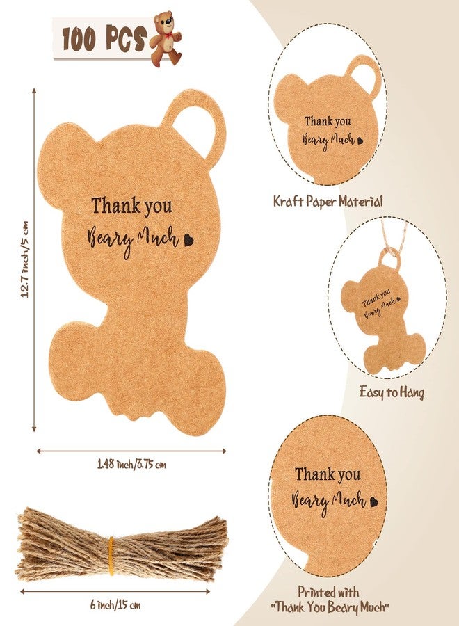 Spakon 100 Pcs Bear Shaped Thank You Gift Tags Baby Shower Party Favors Brown Kraft Paper Tags with String for Bear Theme Baby Shower Gender Reveal Wedding Christmas Birthday Party Favors - Image 2